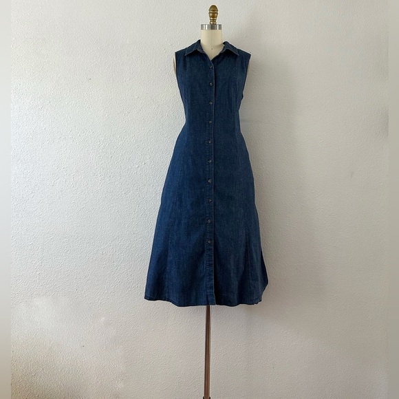 Denim Sleeveless Button-Down Dress - Picture 1 of 5